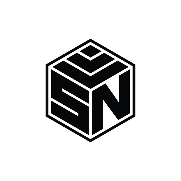 六角形の幾何学的形状分離アウトラインデザインテンプレートとSnのロゴのモノグラム — ストック写真