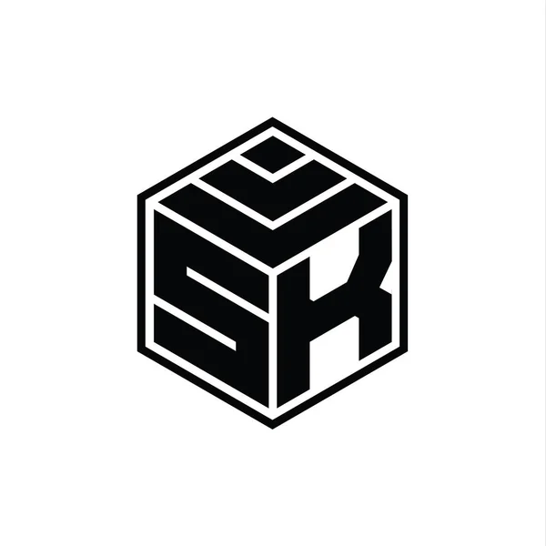 Monogram Logo Dengan Bentuk Heksagon Geometris Terisolasi Templat Desain Outline — Stok Foto
