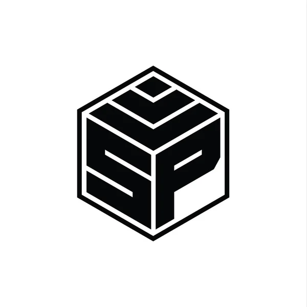 Monografia Logo Sześciokątnym Geometrycznym Kształtem Odizolowanego Szablonu Szkicowego — Zdjęcie stockowe