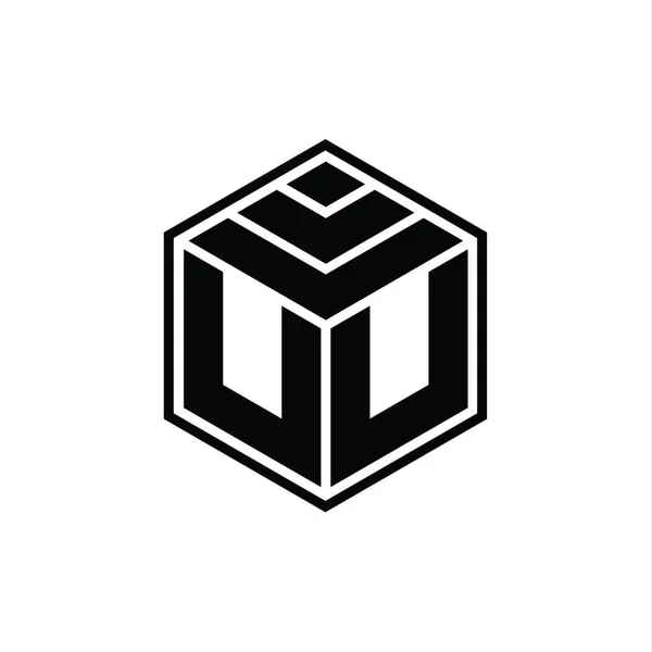 Monogram Logo Sześciokątnym Kształtem Geometrycznym Odizolowany Szkic Szablon Projektu — Zdjęcie stockowe
