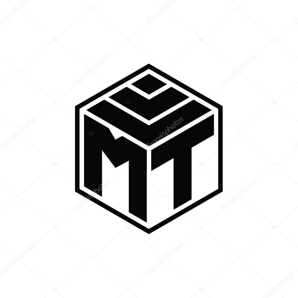 MT Logo monogram with hexagon geometric shape isolated outline design template