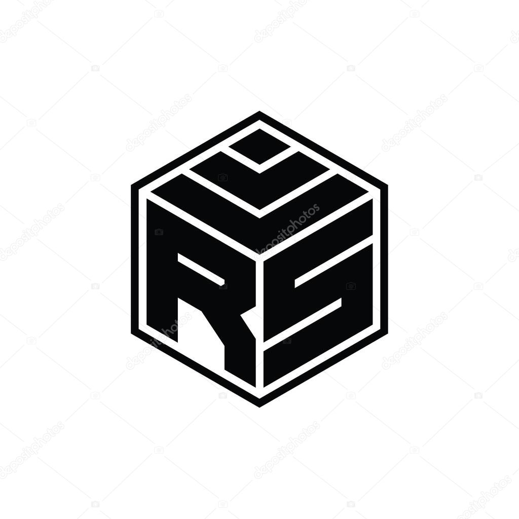 RS Logo monogram with hexagon geometric shape isolated outline design template