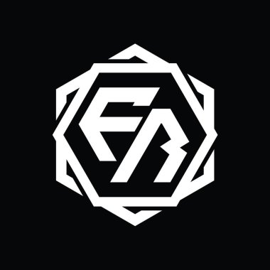 Geometrik soyut izole tasarım şablonu ile FR Logo monogram altıgen şekli
