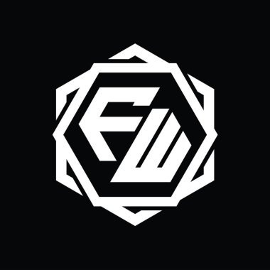 Geometrik soyut izole tasarım şablonu ile FW Logo monogram altıgen şekli