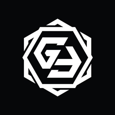 Geometrik soyut izole tasarım şablonu ile GF Logo monogram altıgen şekli