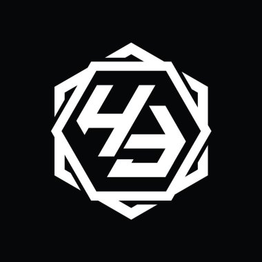 Geometrik soyut izole tasarım şablonu ile HF Logo monogram altıgen şekli
