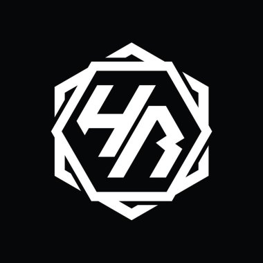 Geometrik soyut izole tasarım şablonu ile HR Logo monogram altıgen şekli