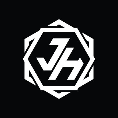 Geometrik soyut izole tasarım şablonu ile JH Logo monogram altıgen şekli