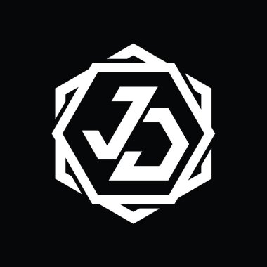 Geometrik soyut izole tasarım şablonu ile JJ Logo monogram altıgen şekli