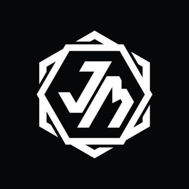Geometrik soyut izole tasarım şablonu ile JM Logo monogram altıgen şekli