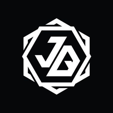 Geometrik soyut izole tasarım şablonu ile JQ Logo monogram altıgen şekli