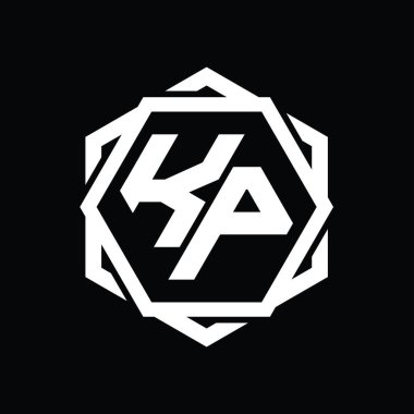 Geometrik soyut izole tasarım şablonu ile KP Logo monogram altıgen şekli