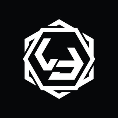Geometrik soyut izole tasarım şablonu ile LF Logo monogram altıgen şekli