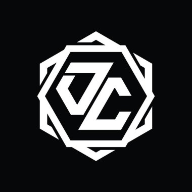 Geometrik soyut izole tasarım şablonu ile OC Logo monogram altıgen şekli