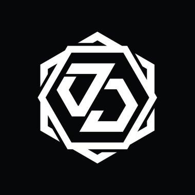 Geometrik soyut izole tasarım şablonu ile OJ Logo monogram altıgen şekli