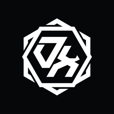 Geometrik soyut izole tasarım şablonu ile OX Logo monogram altıgen şekli