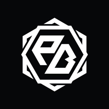 Geometrik soyut izole tasarım şablonu ile PB Logo monogram altıgen şekli
