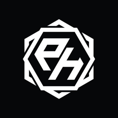 Geometrik soyut izole tasarım şablonu ile PH Logo monogram altıgen şekli