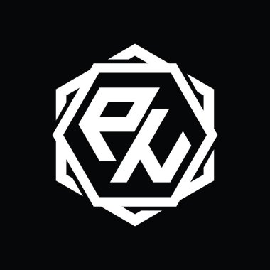 Geometrik soyut izole tasarım şablonu ile PN Logo monogram altıgen şekli