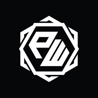 Geometrik soyut izole tasarım şablonu ile PW Logo monogram altıgen şekli