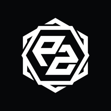 Geometrik soyut izole tasarım şablonu ile PZ Logo monogram altıgen şekli