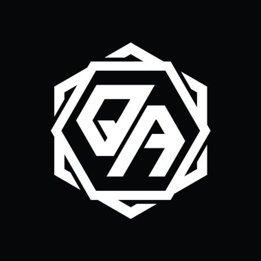 Geometrik soyut izole tasarım şablonu ile QA Logo monogram altıgen şekli