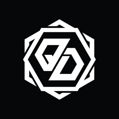 Geometrik soyut izole tasarım şablonu ile QO Logo monogram altıgen şekli
