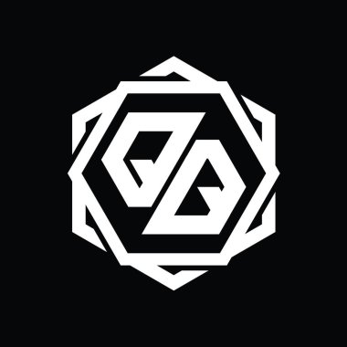 Geometrik soyut izole tasarım şablonu ile QQ Logo monogram altıgen şekli