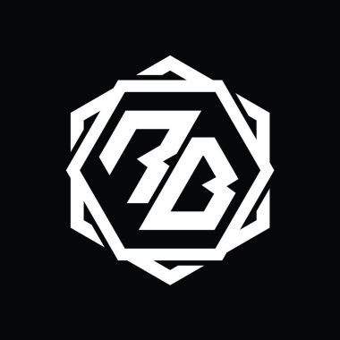 Geometrik soyut izole tasarım şablonu ile RB Logo monogram altıgen şekli
