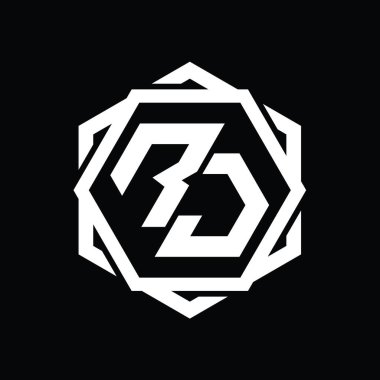 Geometrik soyut izole tasarım şablonu ile RJ Logo monogram altıgen şekli