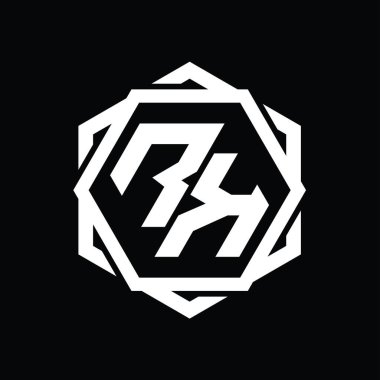 Geometrik soyut izole tasarım şablonu ile RK Logo monogram altıgen şekli