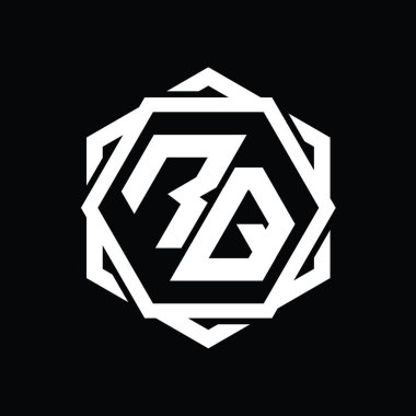 Geometrik soyut izole tasarım şablonu ile RQ Logo monogram altıgen şekli