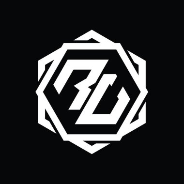 Geometrik soyut izole tasarım şablonu ile RU Logo monogram altıgen şekli