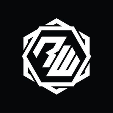Geometrik soyut izole tasarım şablonu ile RW Logo monogram altıgen şekli