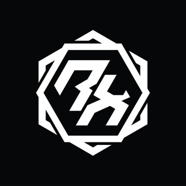Geometrik soyut izole tasarım şablonu ile RX Logo monogram altıgen şekli
