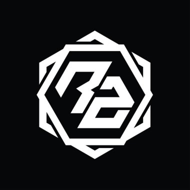 Geometrik soyut izole tasarım şablonu ile RZ Logo monogram altıgen şekli