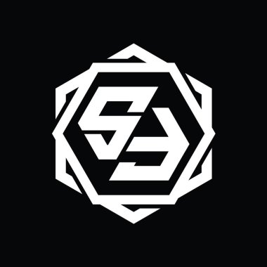 Geometrik soyut izole tasarım şablonu ile SF Logo monogram altıgen şekli