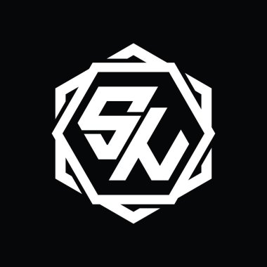 Geometrik soyut izole tasarım şablonu ile SN Logo monogram altıgen şekli