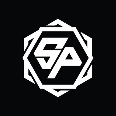 Geometrik soyut izole tasarım şablonu ile SP Logo monogram altıgen şekli