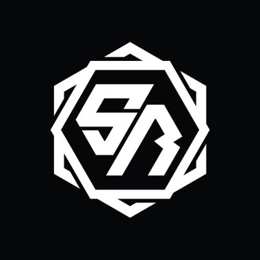 Geometrik soyut izole tasarım şablonu ile SR Logo monogram altıgen şekli