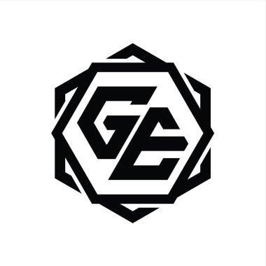 Geometrik soyut izole tasarım şablonu ile GE Logo monogram altıgen şekli