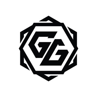 Geometrik soyut izole tasarım şablonu ile GG logo monogram altıgen şekli