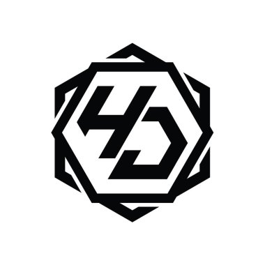 Geometrik soyut izole tasarım şablonu ile HJ Logo monogram altıgen şekli