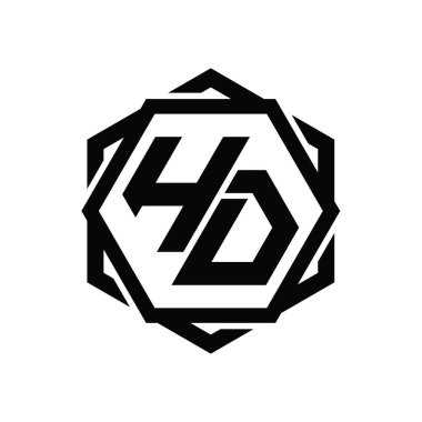 Geometrik soyut izole tasarım şablonu ile HO Logo monogram altıgen şekli