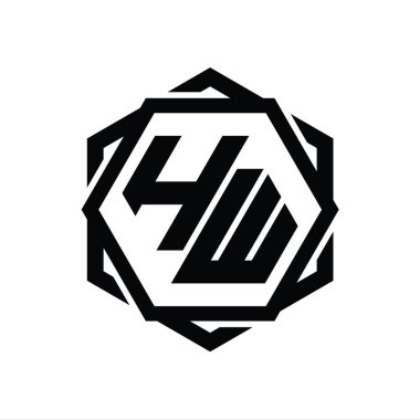Geometrik soyut izole tasarım şablonu ile HW Logo monogram altıgen şekli
