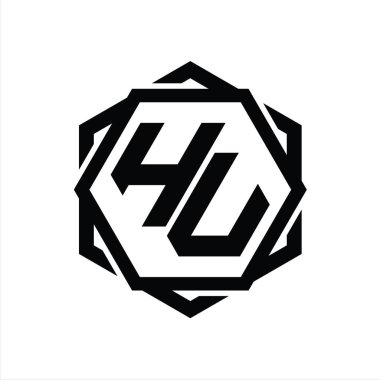 Geometrik soyut izole tasarım şablonu ile HV logo monogram altıgen şekli