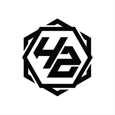 Geometrik soyut izole tasarım şablonu ile HZ logo monogram altıgen şekli