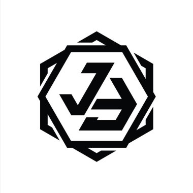 Geometrik soyut izole tasarım şablonu ile JF Logo monogram altıgen şekli