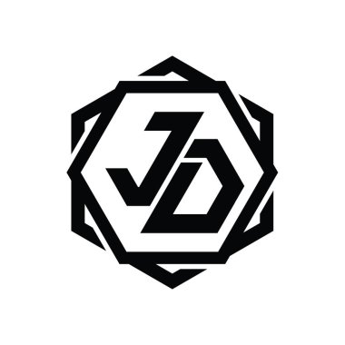 Geometrik soyut izole tasarım şablonu ile JO Logo monogram altıgen şekli