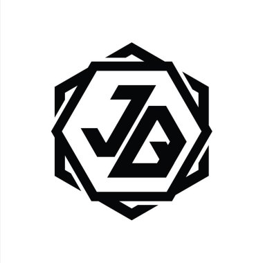Geometrik soyut izole tasarım şablonu ile JQ Logo monogram altıgen şekli